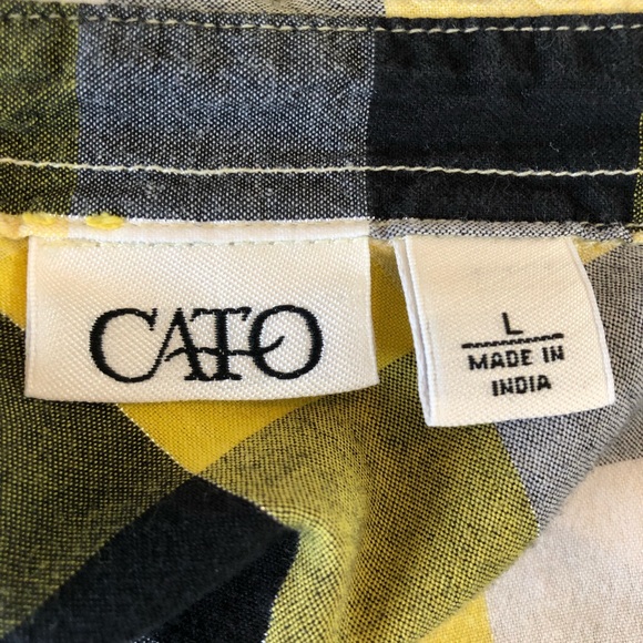 Cato Split Neck Button Down Plaid Shirt L Black - Picture 7 of 8